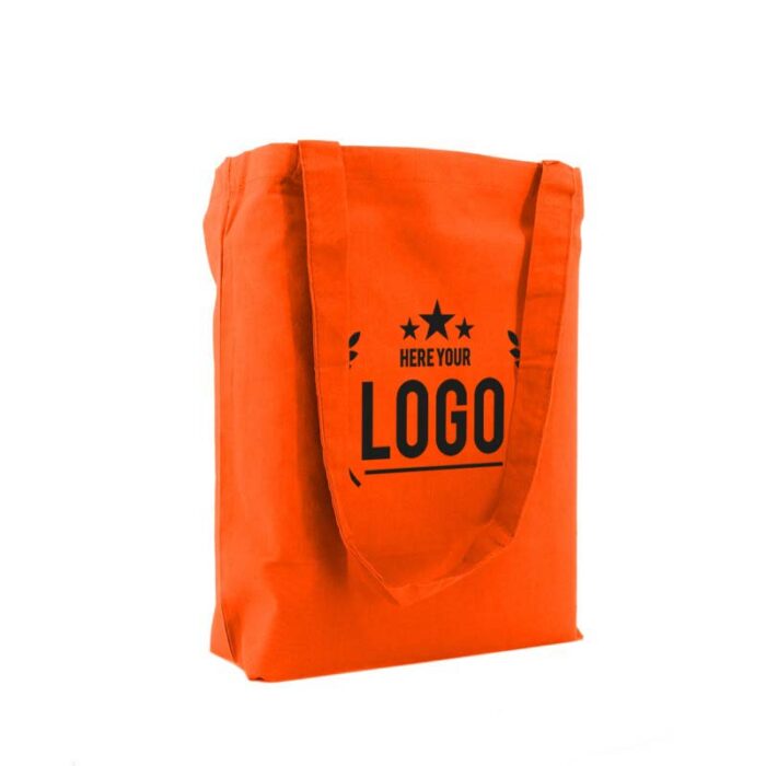 tragetasche baumwolle orange logo schwarz