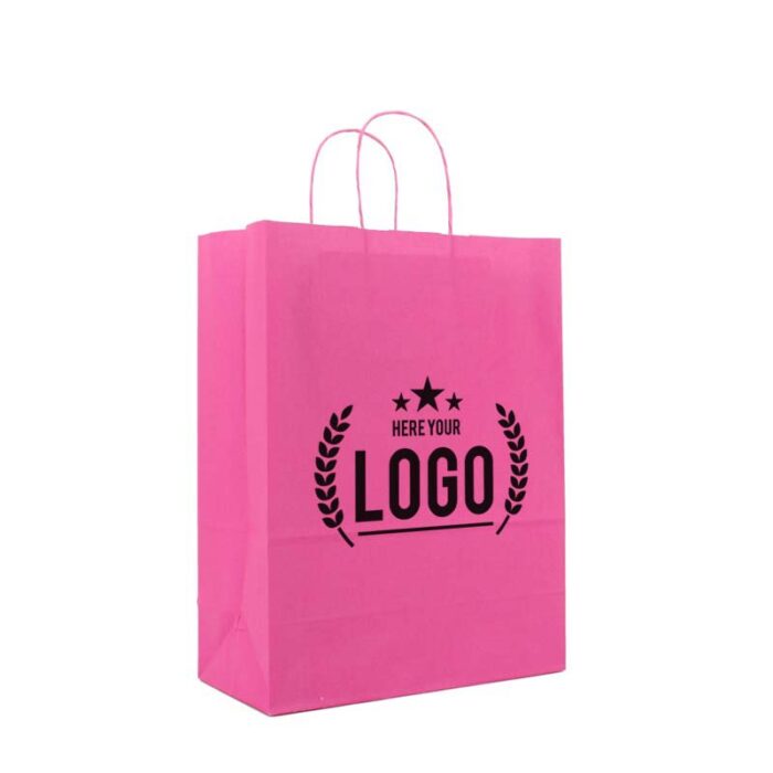roze papieren zak zwart logo