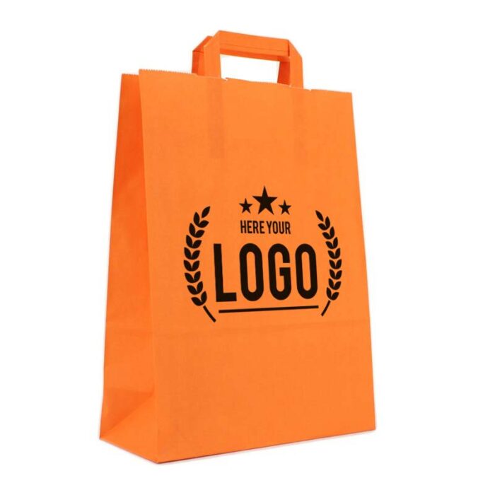 orange papiertasche schwarz logo